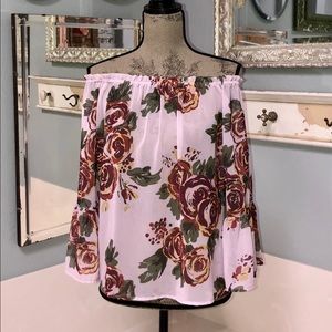 Anthropologie Off the Shoulder Floral Sheer Blouse